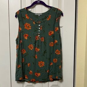 Daniel Rainn Olive Floral Sleeveless Top